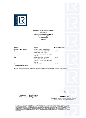 英国劳氏船级社船用铝合金精炼及半成品、-型材、棒材和挤压件制造商认证